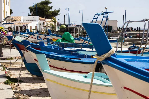 Evocative Close Image Bow Boatboats Moored Harbor Smallfishing Village Sicily — ストック写真