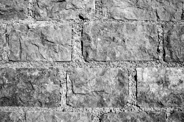 Evocative Black White Image Surface Old Porous Tuff Bricks — Stock Photo, Image