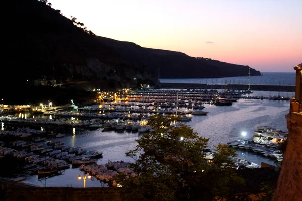 Suggestiva Natten Panoramabild Över Turist Hamnen Castellammare Del Golfo Sicilien — Stockfoto