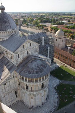 2022.07.15 Italy, Pisa Cathedral of Santa Maria Assunta in Piazza dei Miracoli,evocative image of the back of the Cathedral seen from the topof the tower of Pisa under a clear sky