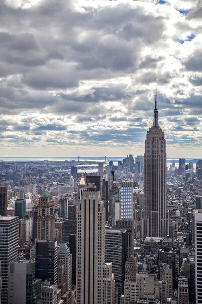 Aerial view of New York City and Empire State Building.