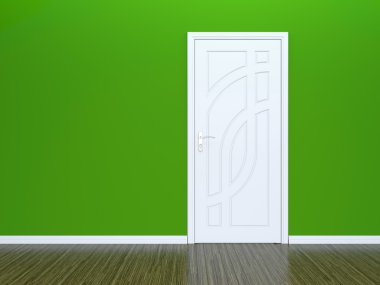 yeşil duvar ve beyaz kapı