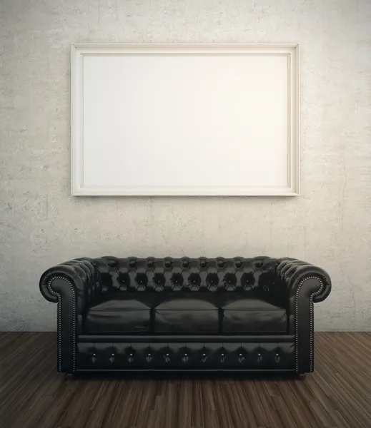 Black leather sofa — Stock Photo, Image