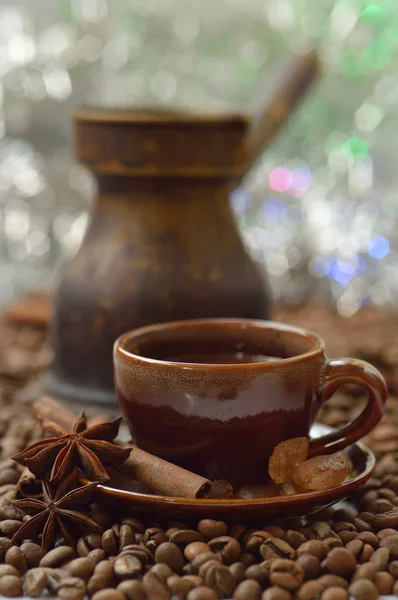 Grãos de canela, anis e café — Fotografia de Stock