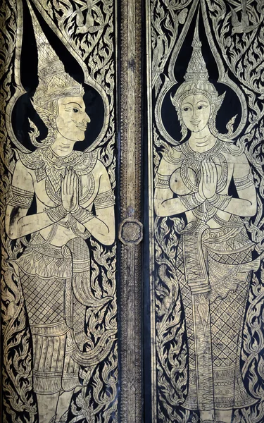 Fragment of the temple door decoration Stock Picture