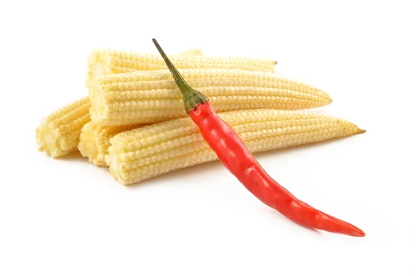 Mini corn and chili peppers — Stock Photo, Image