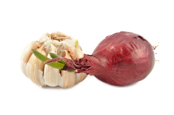 Fokhagymát és a hagymát egy fehér háttér — Stock Fotó