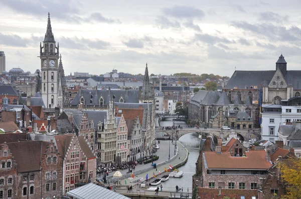 Medieval city of Gent (Ghent) aerial view, Belgium — Stock Photo, Image