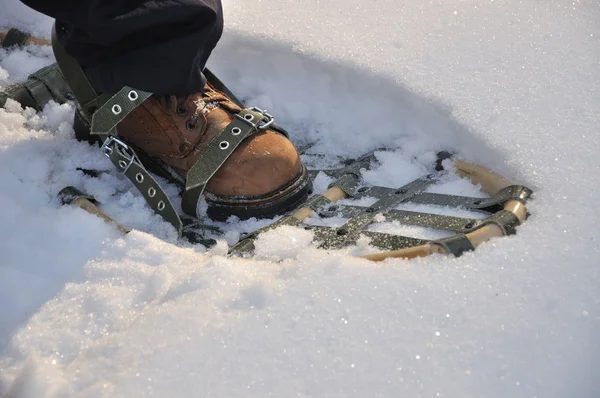 Bein mit traditionellen Schneeschuhen — Stockfoto