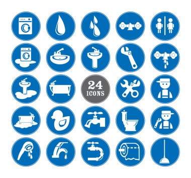 Mavi banyo Icons set
