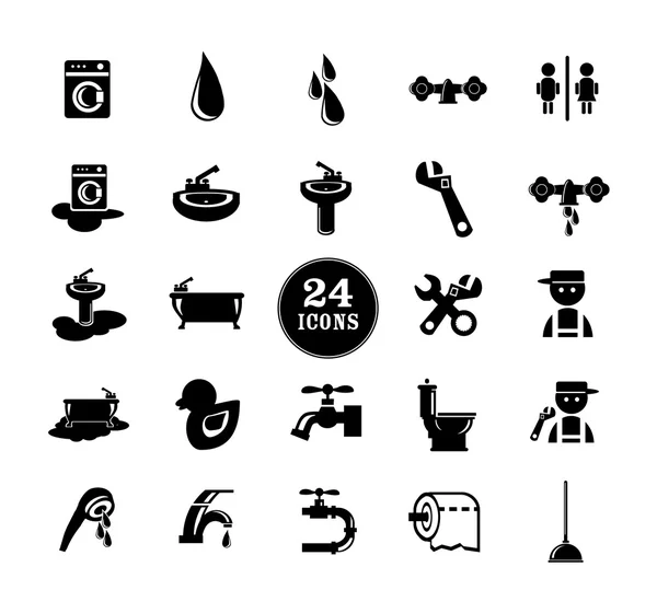 Black bathroom Icons Set — Stock Vector