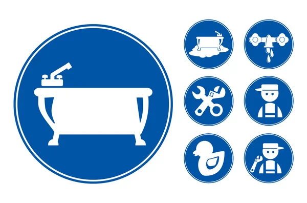 Синий набор иконок для ванной комнаты — стоковый вектор