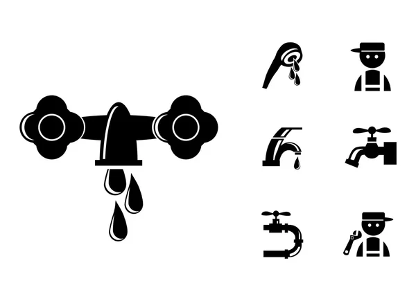 Ensemble d'icônes de robinet noir — Image vectorielle