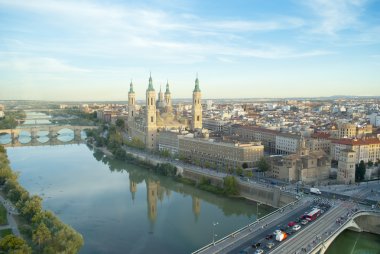View of Pilar's cathedral and Ebro river in Zaragoza, Spain clipart