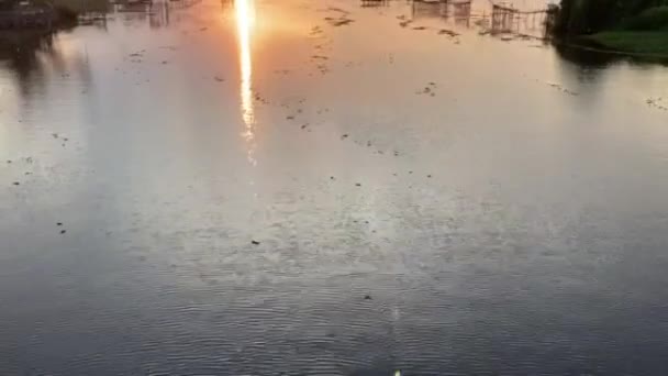 Movimento Inclinação Nascer Sol Dourado Grande Rio Com Uma Grande — Vídeo de Stock