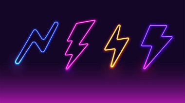 Neon floresan yıldırımı elektrik güç simgesi işareti