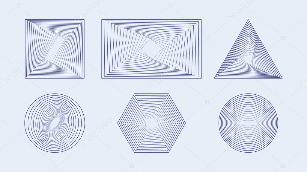 Spiral geometric line elements abstract vector background collection set