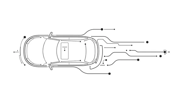 Autonomous artificial Intelligence smart car vector top view icon