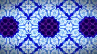 Merkezden yayılan mavi ve pembe renk şekillerinin ve desenlerin kaleydoskopik hareketlerinin grafikleri. Noel ve doğum günü partisi için kusursuz neon fraktal animasyon. Bu arkaplan döngülenebilir.