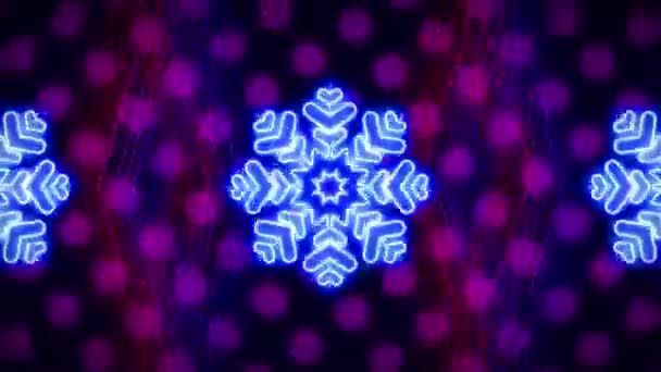 Caleidoscópio Néon Colorido Floco Neve Azul Rosa Animação Ornamento Mandala — Vídeo de Stock