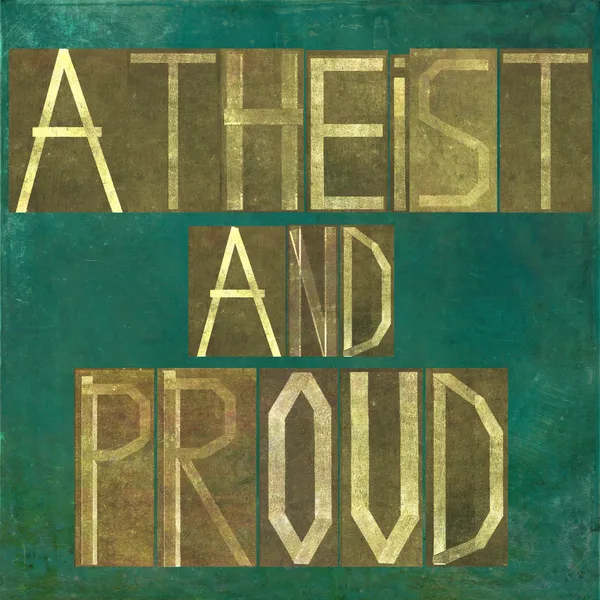 Kelimeler tasvir eden dünyevi arka plan resim ve tasarım öğesi "ateist ve gurur" — Stok fotoğraf