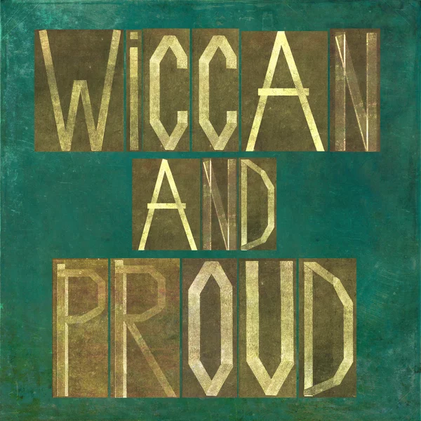 Earthy background image and design element depicting the words "Wiccan and proud" — Stock Photo, Image