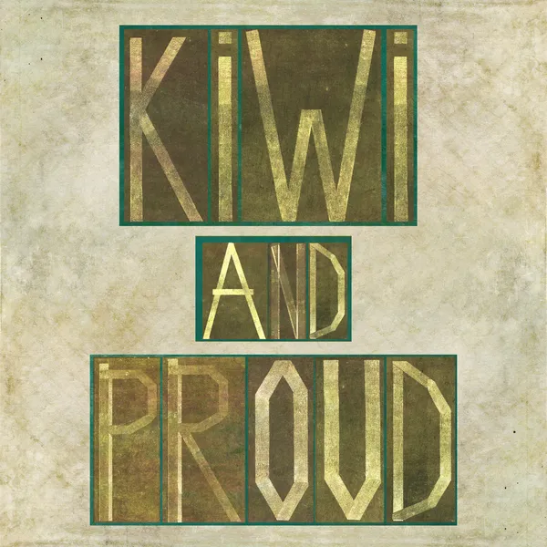 Design element depicting the words "Kiwi and proud" — Stock Photo, Image