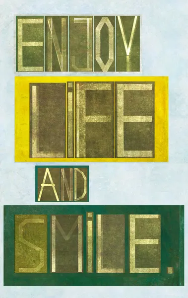 Aardse achtergrond afbeelding en ontwerp element beeltenis van de woorden "genieten van leven en glimlach" — Stockfoto