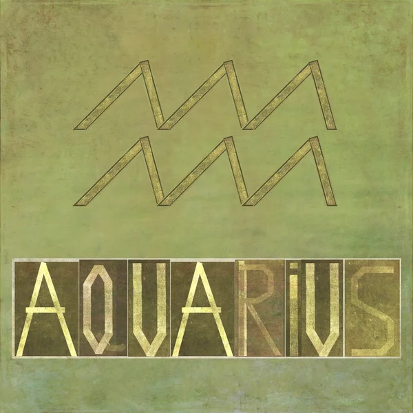 Word och symbol för stjärntecken "aquarius" — Stockfoto