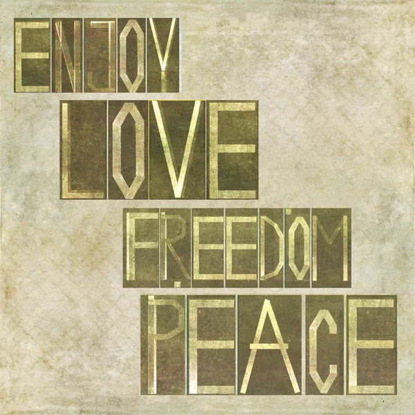 Palabras "Disfrutar del amor Libertad Paz " Imagen de stock
