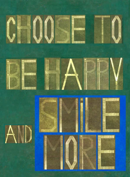 Orden väljer"att vara lycklig och ler mer" Stockbild