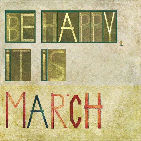 Ontwerp element beeltenis van de woorden "worden gelukkig, dat het is maart" — Stockfoto