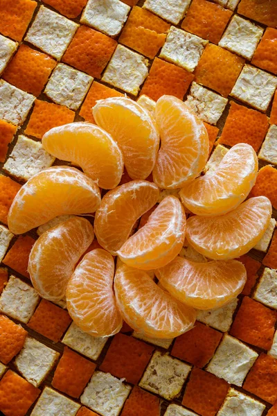 Fresh Orange Slices Peels Close View Food Concept — Stock Photo, Image