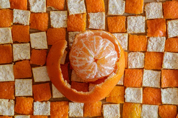 Fatias Laranja Fresca Com Cascas Vista Perto Conceito Comida — Fotografia de Stock