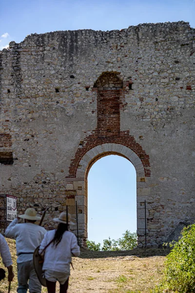 Montorio Verona Italy 2022 Medieval Festival Castle Medieval People Arch — стоковое фото
