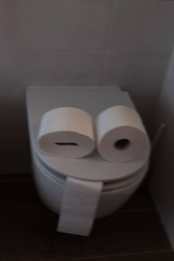 Tuvalet kağıdı banyoda yuvarlanıyor, yakın çekim manzarası...