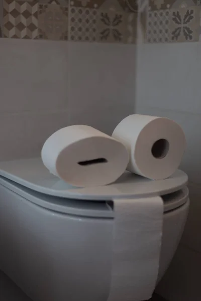 Toilet Paper Rolls Bathroom Closeup View — Stock Photo, Image
