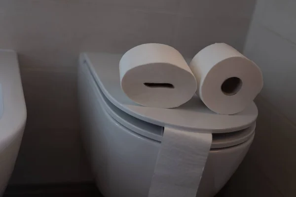 Toilet Paper Rolls Bathroom Closeup View — Stock Photo, Image