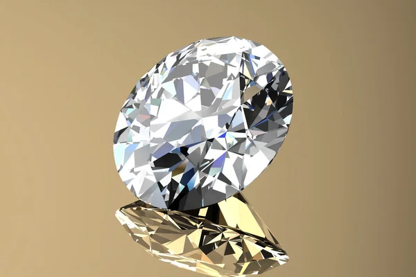 Diamond jewel with reflections on gold background — Stock Photo, Image