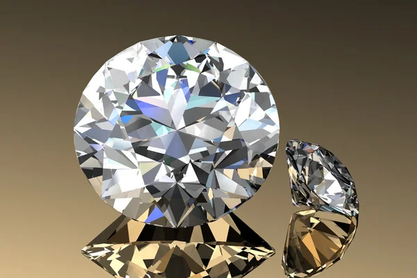 Diamond juvel med reflektioner på guld bakgrund — Stockfoto