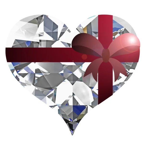 Diamond heart with red ribbon on white background. — Stock Photo, Image