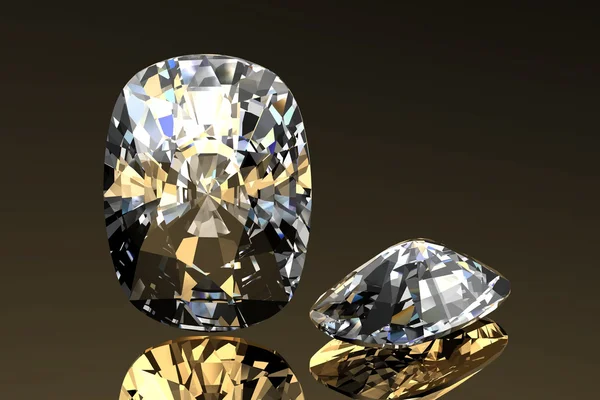 Diamond juvel med reflektioner på guld bakgrund — Stockfoto