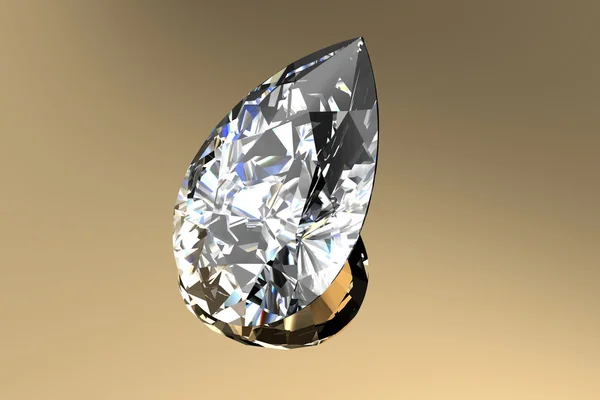 Diamond jewel with reflections on gold background — Stock Photo, Image