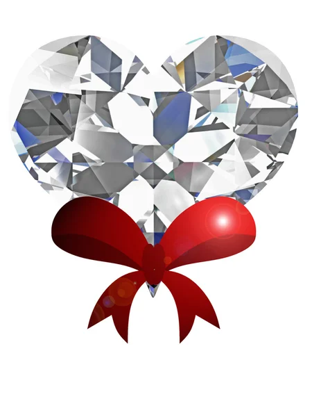 Diamond hjärta med rött band på vit bakgrund. — Stockfoto