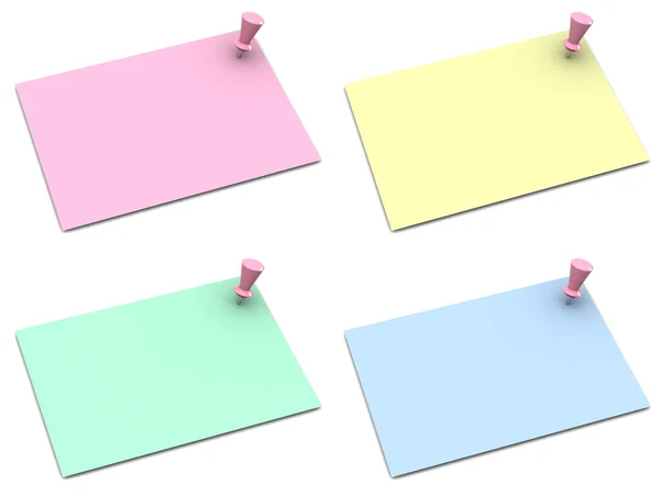 Note papers with push pins on white background — Stock Photo, Image