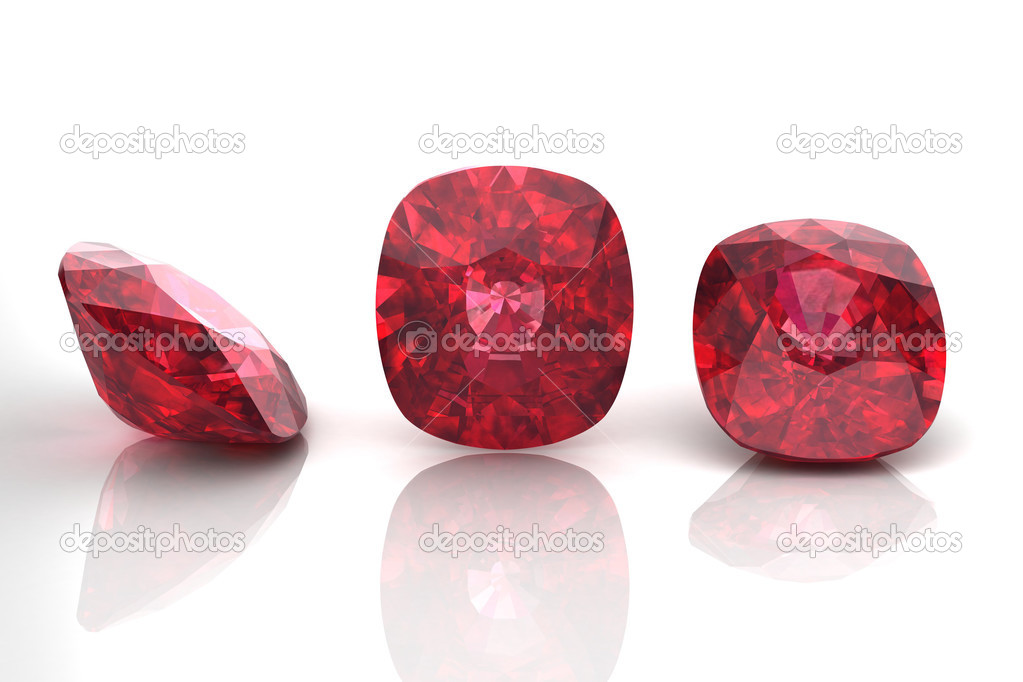 Ruby or Rodolite gemstone on white background