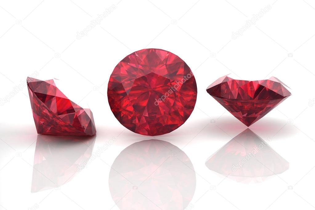 Ruby or Rodolite gemstone on white background