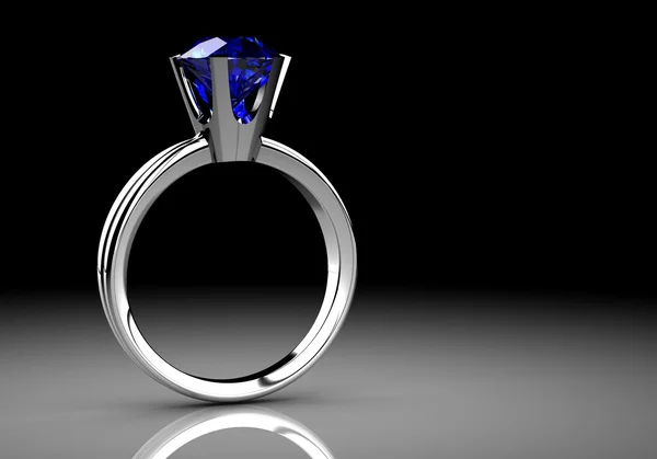 Bellissimo anello in oro bianco con zaffiro blu — Foto Stock