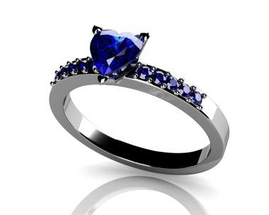 Mavi üzerine beyaz izole mücevher ile güzel yüzük