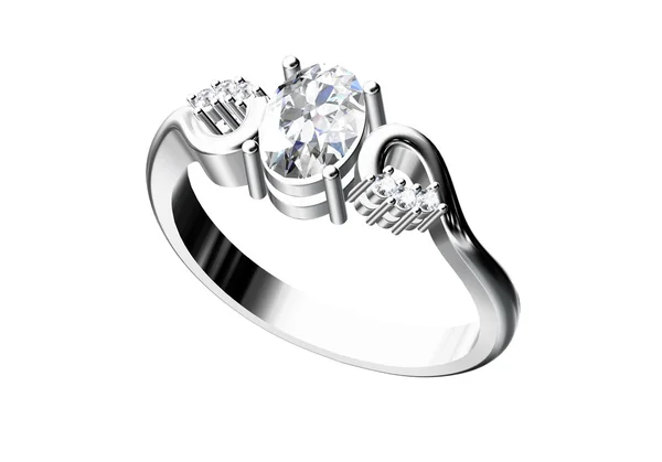 Diamantový prsten na bílém pozadí s vysokou kvalitou — Stock fotografie